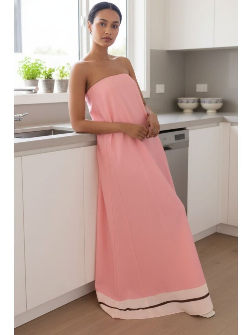 Strapless Column Tube Dress Smocked Backless Bandeau Printed Flowing Long Maxi